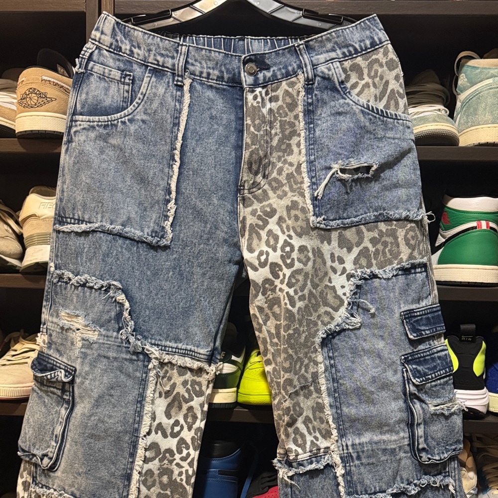 Patchwork Leopard Cargo Boyfriend Jeans - image 5